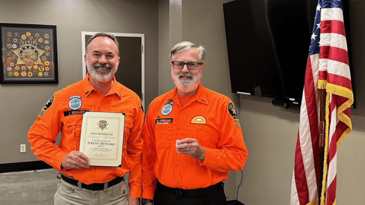 Jeremy Howard, left, recognized for five years of service with San Luis Obispo County Search and Rescue.