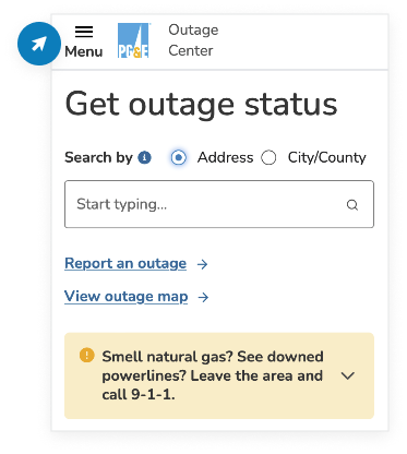 Outage Center mobile view