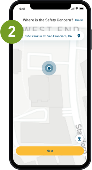 Report It app Provide location screen