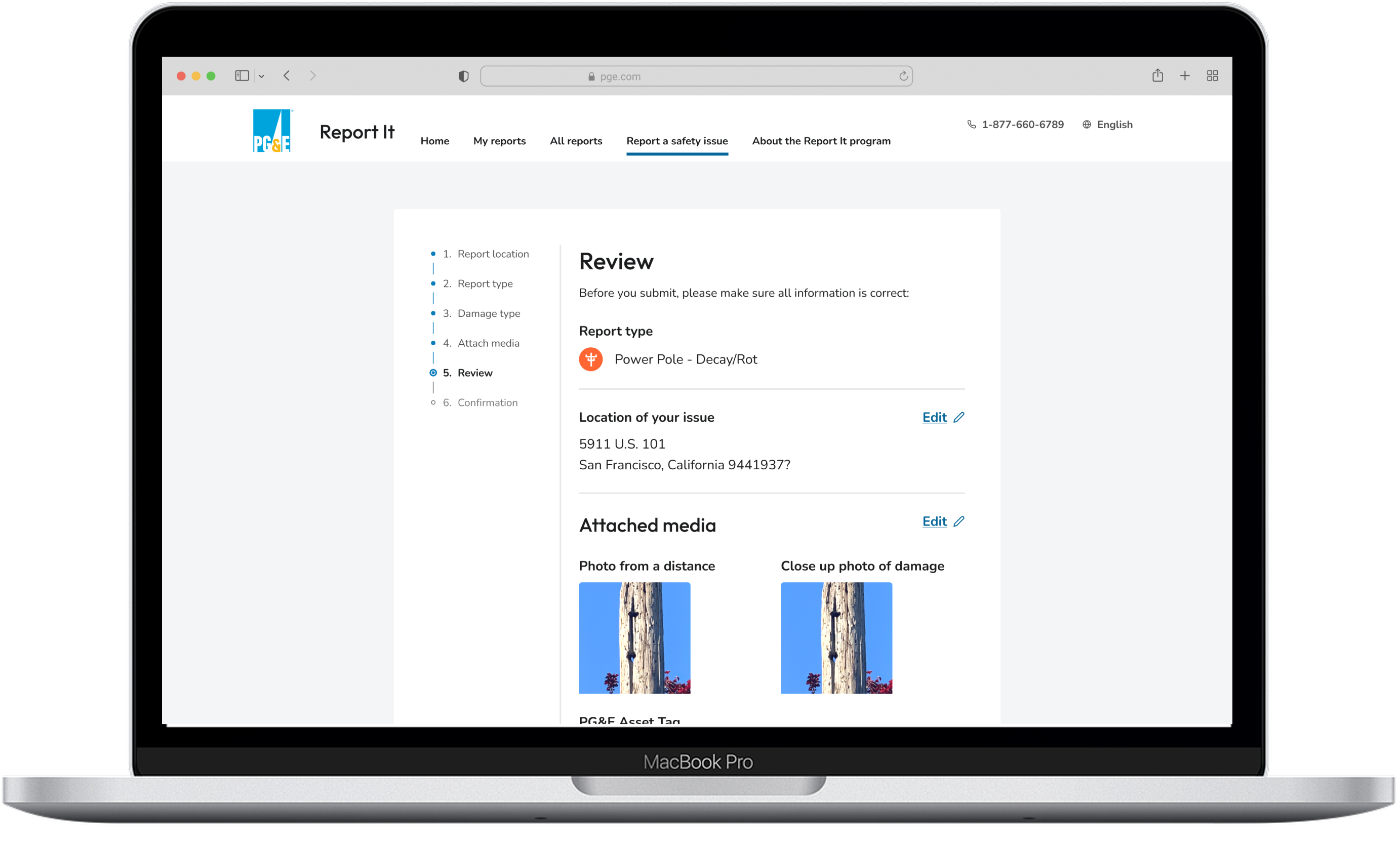 Desktop view of the Report It Apps Review and Submit screen.
