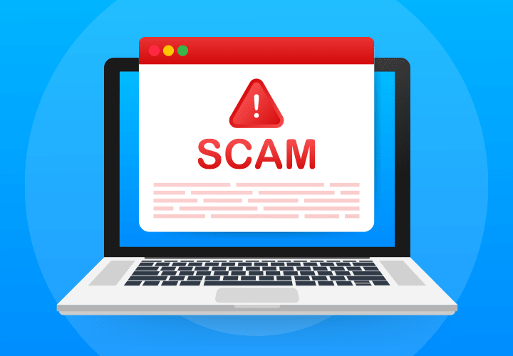 Image of a laptop depicting a scam