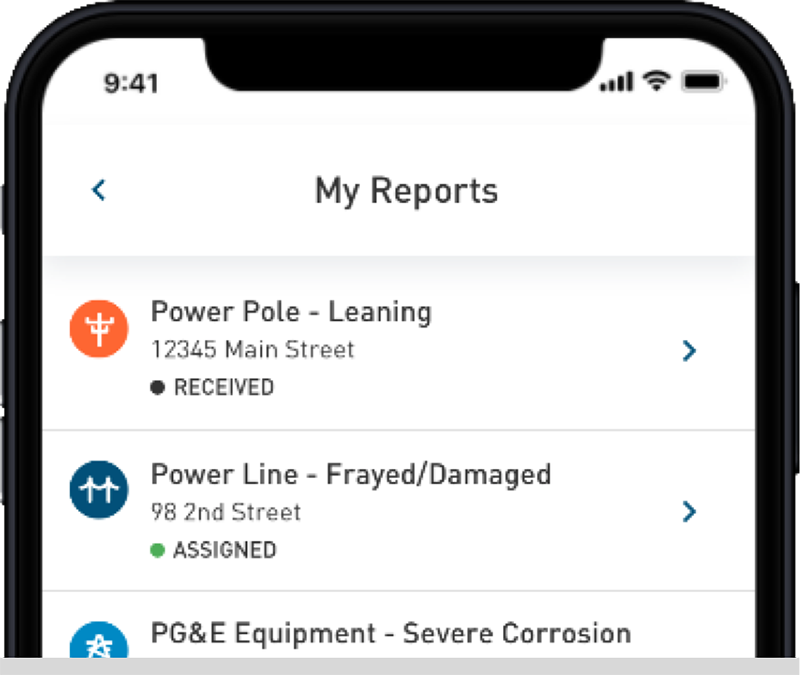 Report It app My Reports screen