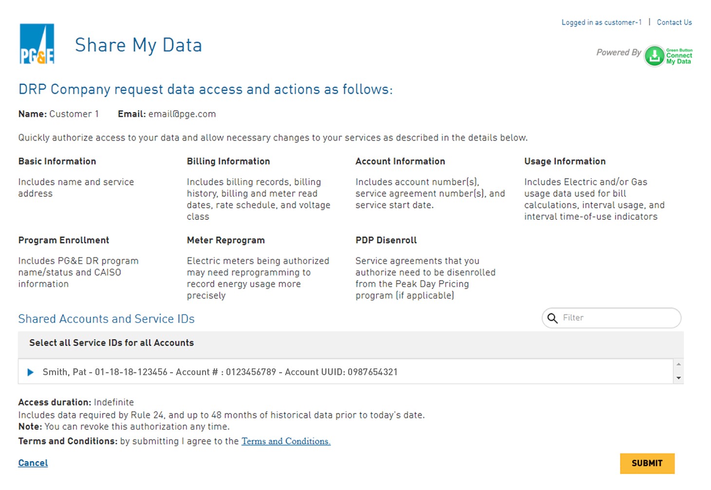 Sign in to Share My Data online