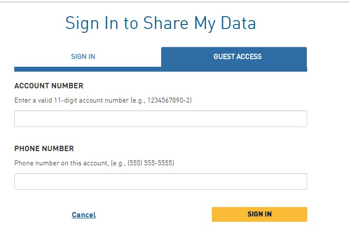 Sign in to Share My Data online