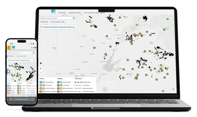 Phone and laptop with the PG&E undergrounding progress map displayed
