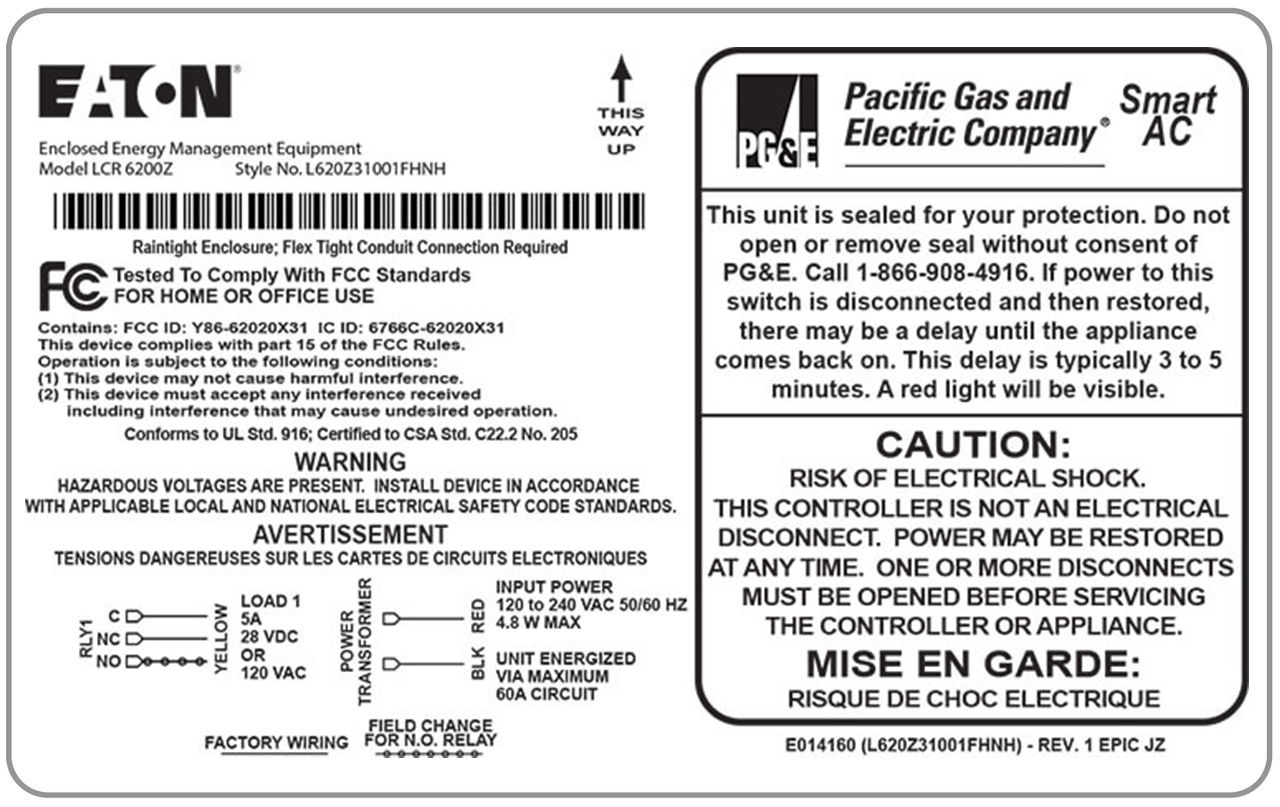 Eaton warning label: There are no light indicators on the Eaton label.